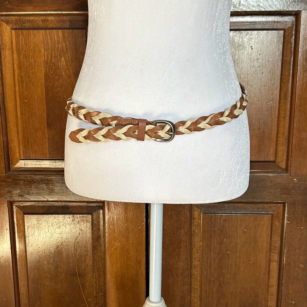 Fossil Women's Braided Leather belt Two Tone Brown‎ Size Small